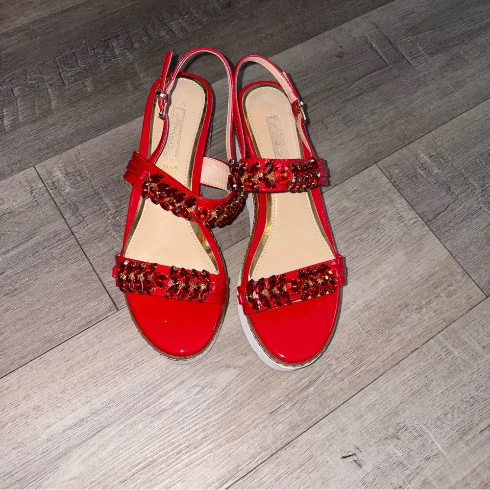 Primadonna Crystal Embellished‎ Platform Sandals Red Excellent Italian eu 40